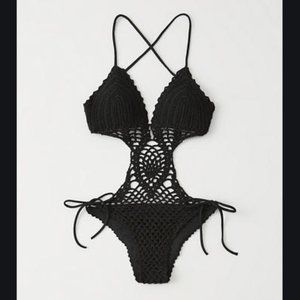 NWT Black Crochet Swimsuit Bathingsuit One Piece